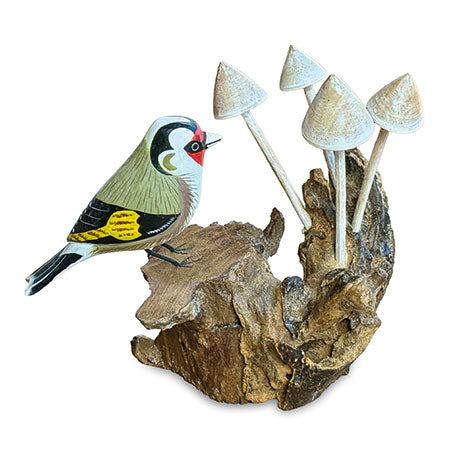 Goldfinch with Mushrooms Sculpture
