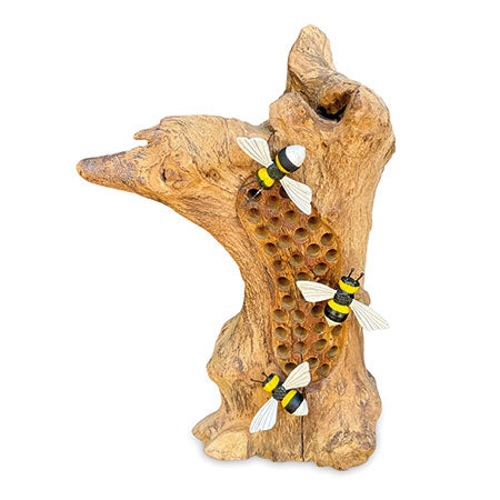 25cm Bumblebee Hotel Sculpture with 3 Bumblebees