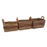 Lombok Rectangular Set of 3 Water Hyacinth & Banana Leaf Baskets (medium flexible)