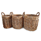 Ubud Round Set of 3 Banana Leaf Baskets (rigid metal frame)
