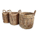Ubud Round Set of 3 Banana Leaf Baskets (rigid metal frame)