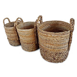 Seminyak Round Set of 3 Water Hyacinth & Banana Leaf Baskets (medium flexible)