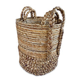 Seminyak Round Set of 3 Water Hyacinth & Banana Leaf Baskets (medium flexible)