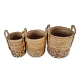 Seminyak Round Set of 3 Water Hyacinth & Banana Leaf Baskets (medium flexible)