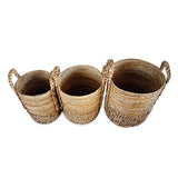 Seminyak Round Set of 3 Water Hyacinth & Banana Leaf Baskets (medium flexible)