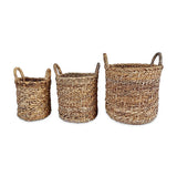 Java Round Set of 3 Banana Leaf & Rattan Baskets (hard flexible)