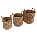 Java Round Set of 3 Banana Leaf & Rattan Baskets (hard flexible)