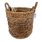 Java Round Set of 3 Banana Leaf & Rattan Baskets (hard flexible)