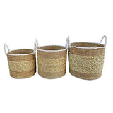 Flores Round Set of 3 Seagrass, Raffia & Rush Baskets (soft flexible)
