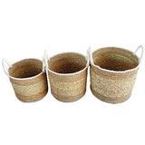 Flores Round Set of 3 Seagrass, Raffia & Rush Baskets (soft flexible)
