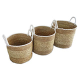 Flores Round Set of 3 Seagrass, Raffia & Rush Baskets (soft flexible)