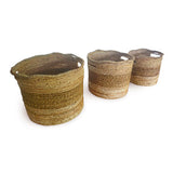 Bali Round Set of 3 Banana Leaf Baskets (medium flexible)