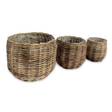Country Kubu Grey Barrel Round Planter Baskets set of 3, lined (largest W 46 x H 35cm)