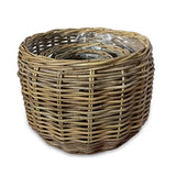 Country Kubu Grey Barrel Round Planter Baskets set of 3, lined (largest W 46 x H 35cm)