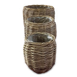 Country Kubu Grey Barrel Round Planter Baskets set of 3, lined (largest W 46 x H 35cm)