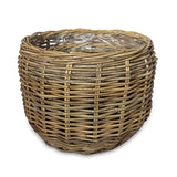 Country Kubu Grey Barrel Round Planter Baskets set of 3, lined (largest W 46 x H 35cm)