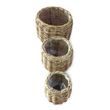 Country Kubu Grey Barrel Round Planter Baskets set of 3, lined (largest W 46 x H 35cm)