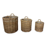 Farmhouse Kubu Grey Tall Round Planter Baskets set of 3, lined (largest W 50 x H 57cm)