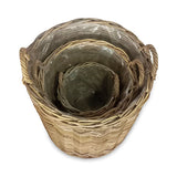 Farmhouse Kubu Grey Tall Round Planter Baskets set of 3, lined (largest W 50 x H 57cm)