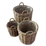 Farmhouse Kubu Grey Tall Round Planter Baskets set of 3, lined (largest W 50 x H 57cm)