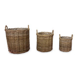 Farmhouse Kubu Grey Tall Round Planter Baskets set of 3, lined (largest W 50 x H 57cm)