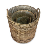 Farmhouse Kubu Grey Tall Round Planter Baskets set of 3, lined (largest W 50 x H 57cm)