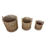 Farmhouse Kubu Grey Tall Round Planter Baskets set of 3, lined (largest W 50 x H 57cm)