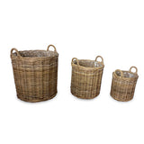 Farmhouse Kubu Grey Tall Round Planter Baskets set of 3, lined (largest W 50 x H 57cm)