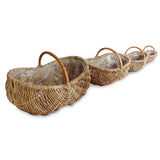 Country Kubu Grey Handled Planter Baskets rug Style set of 4, lined (largest W 70 x H 46cm)
