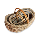 Country Kubu Grey Handled Planter Baskets rug Style set of 4, lined (largest W 70 x H 46cm)