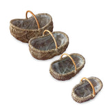 Country Kubu Grey Handled Planter Baskets rug Style set of 4, lined (largest W 70 x H 46cm)