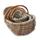 Country Kubu Grey Handled Planter Baskets rug Style set of 4, lined (largest W 70 x H 46cm)