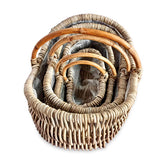 Country Kubu Grey Handled Planter Baskets rug Style set of 4, lined (largest W 70 x H 46cm)