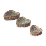 Heart Shaped Kubu Grey Planter Baskets set of 3, lined (largest 50x50x15