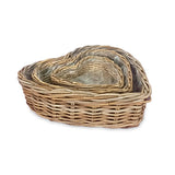 Heart Shaped Kubu Grey Planter Baskets set of 3, lined (largest 50x50x15