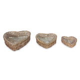 Heart Shaped Kubu Grey Planter Baskets set of 3, lined (largest 50x50x15