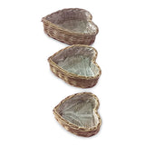 Heart Shaped Kubu Grey Planter Baskets set of 3, lined (largest 50x50x15