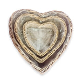 Heart Shaped Kubu Grey Planter Baskets set of 3, lined (largest 50x50x15