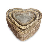 Heart Shaped Kubu Grey Planter Baskets set of 3, lined (largest 50x50x15
