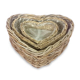 Heart Shaped Kubu Grey Planter Baskets set of 3, lined (largest 50x50x15