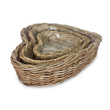 Heart Shaped Kubu Grey Planter Baskets set of 3, lined (largest 50x50x15