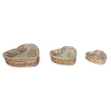 Heart Shaped Kubu Grey Planter Baskets set of 3, lined (largest 50x50x15