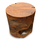 Teak Round Solid Block Lamp Table 40x40cm