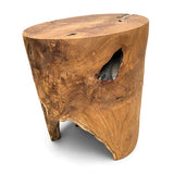 Teak Round Solid Block Lamp Table 40x40cm