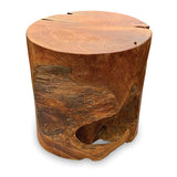 Teak Round Solid Block Lamp Table 40x40cm