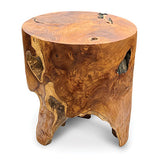 Teak Round Solid Block Lamp Table 40x40cm