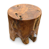 Teak Round Solid Block Lamp Table 40x40cm